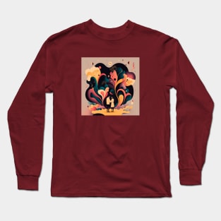 Abstract illustration of happy couple hugging and looking at each other Long Sleeve T-Shirt